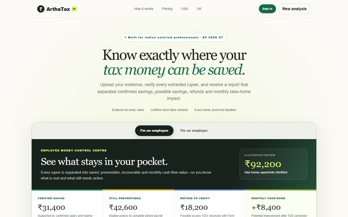 ArthaTaxAI homepage preview
