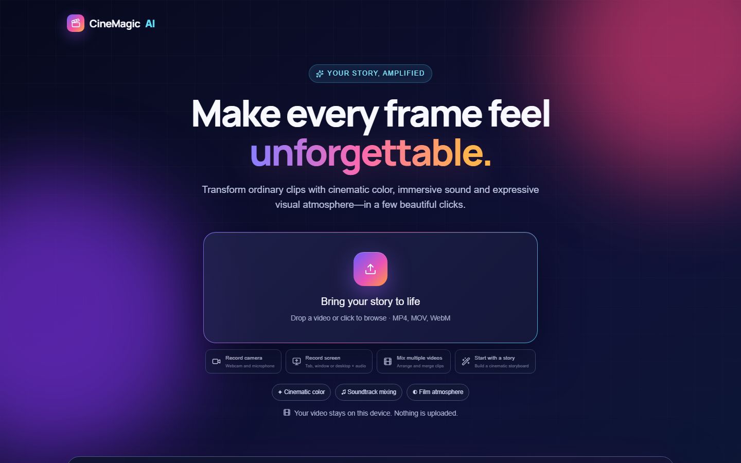 CineMagic AI homepage preview