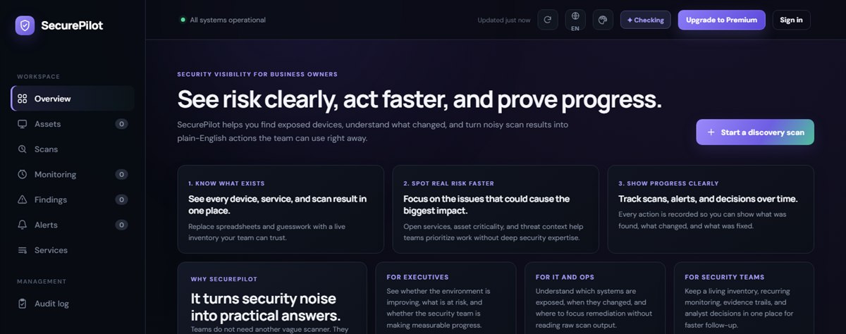 SecurePilot security command center preview