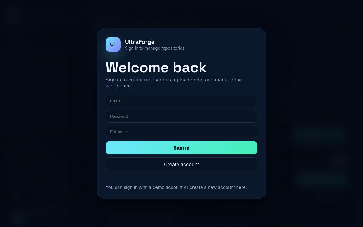 UltraForge homepage preview